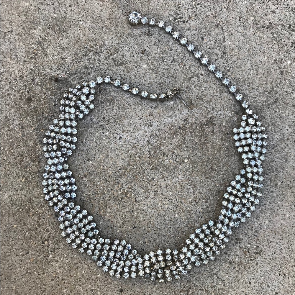 Vintage Rhinestone Braid Necklace Wedding Jewelry